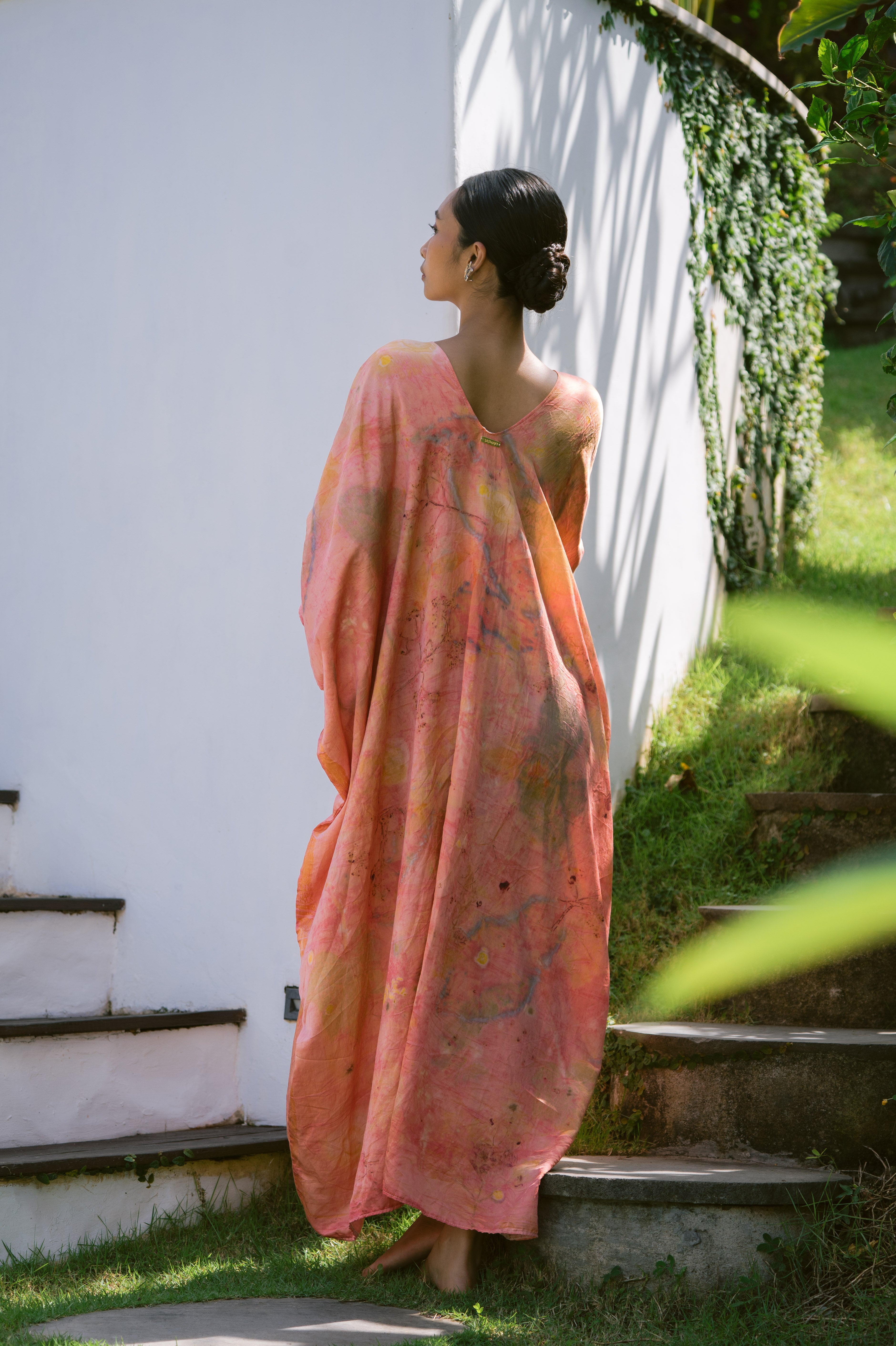 The Parvati – Blue, Pink, Green & Yellow Cotton Silk Eco Print Dress
